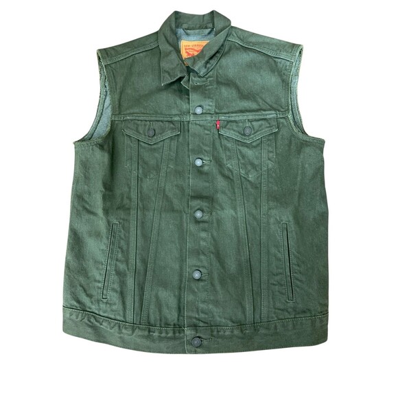 Levi's Denim Vest Men's Medium Green Button Front Biker Trucker 100% Cotton - Picture 1 of 8